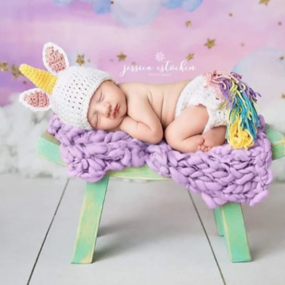 Crochet Baby Unicorn Rainbow Outfit Photo Prop Costume Knit Diaper Cover